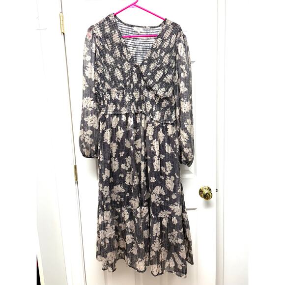 Dizzy Lizzy Midi Dress, Black and Cream, Smocked Waist, NWOT, Size L - Picture 1 of 6